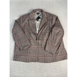Torrid Blazer Womens 2X Gray Houndstooth Knit One Button Lined Suit Jacket